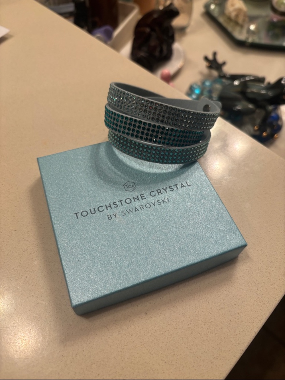 Touchstone Crystal Teal and Silver Wrap Bracelet